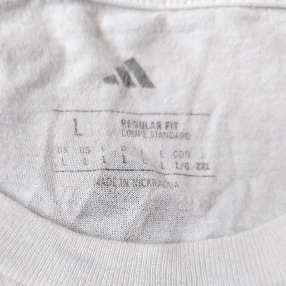 Adidas T-Shirt Mens L White Box Logo Graphic Tee Regular Fit Short Sleeve Cotton